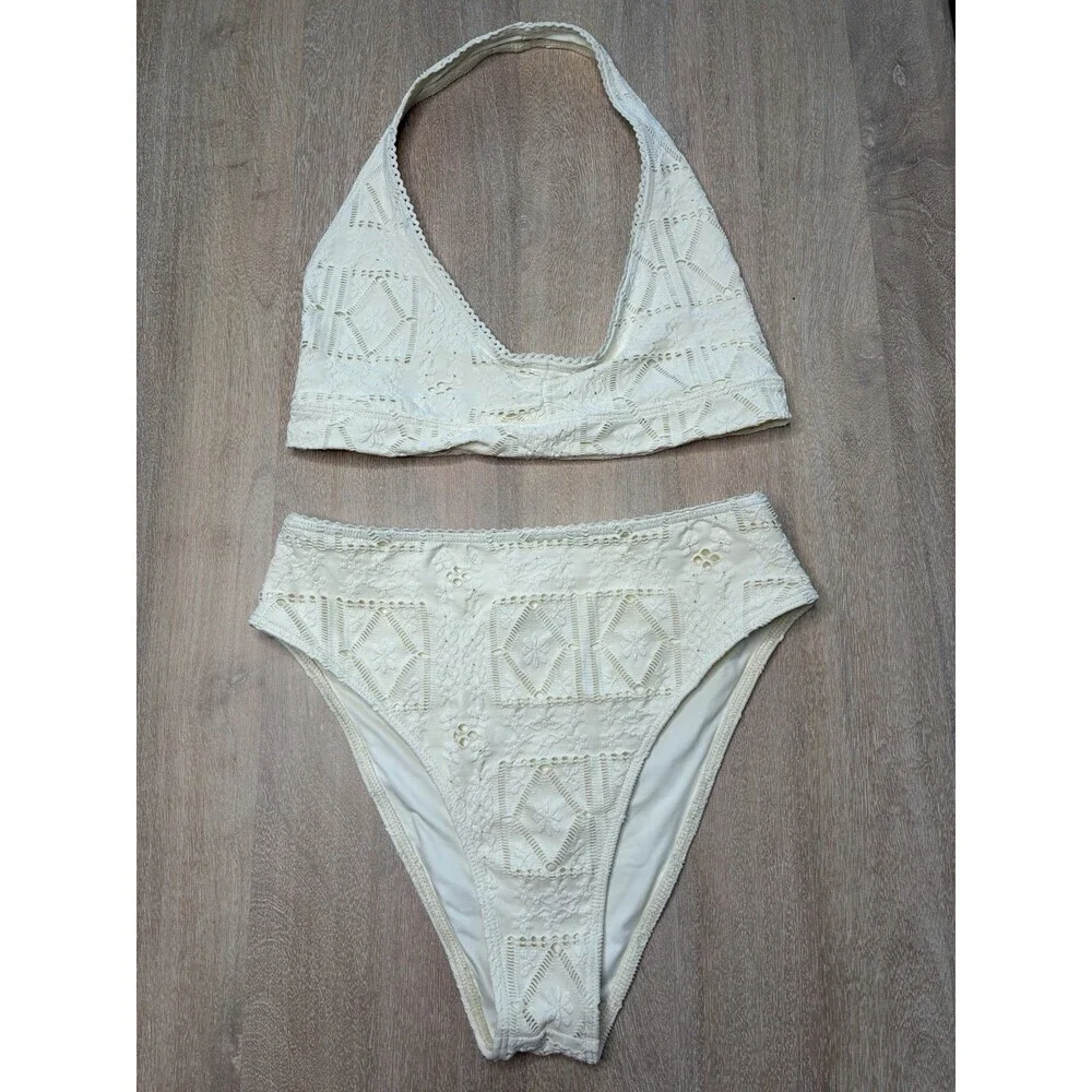 Frankies Bikinis Edie Halter Bikini Top & Jenna Bottom Angle Dust White Large